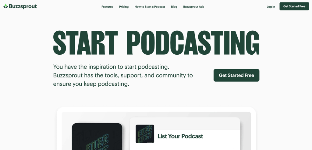 BuzzSprout landing page