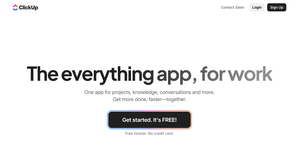 Homepage of ClickUp