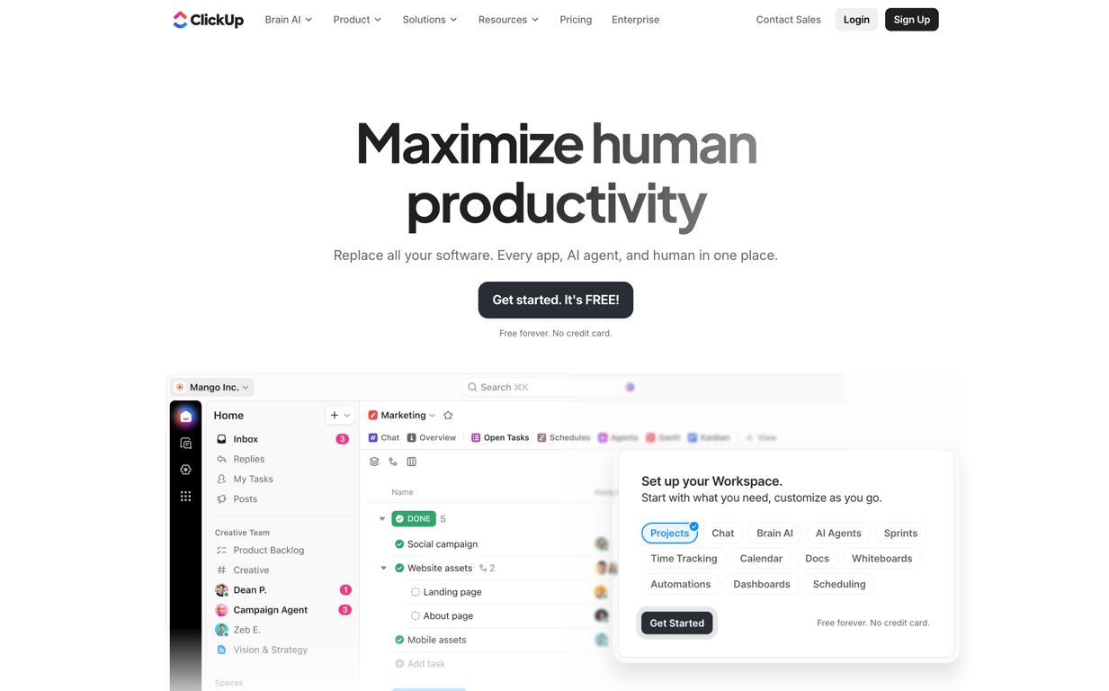 ClickUp's landing page