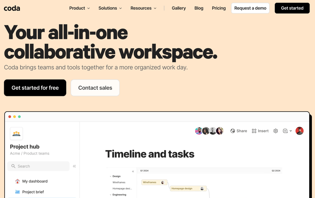 Homepage of Coda