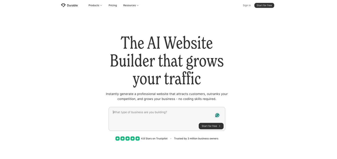 Durable website builder website screenshot