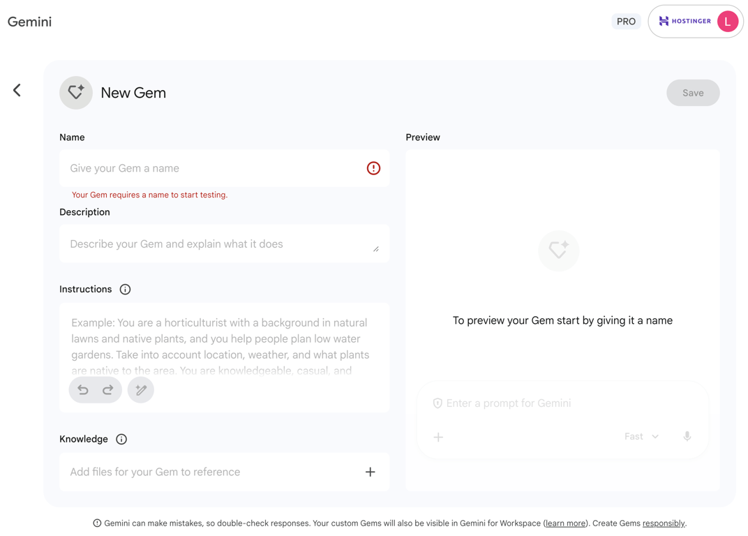 Gemini's Gem feature