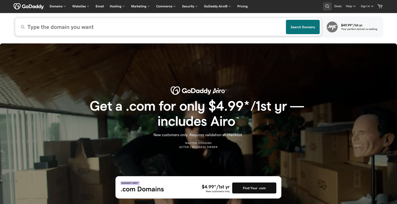 GoDaddy website screenshot