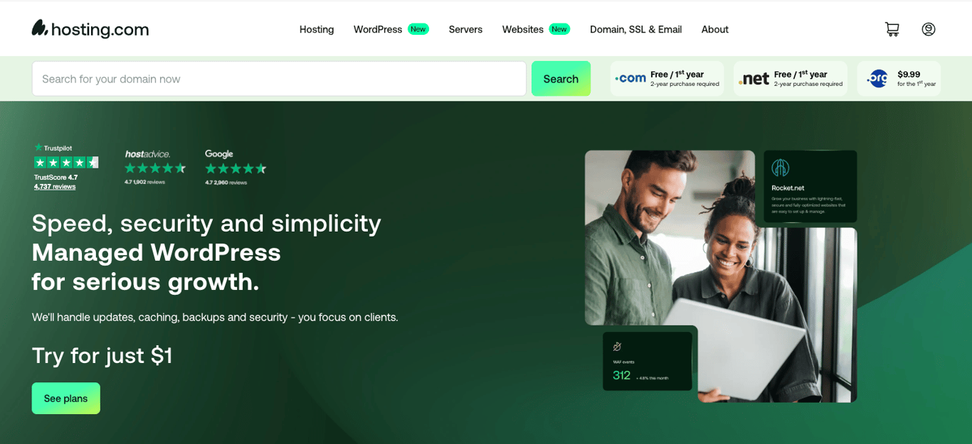 Hosting.com website screenshot