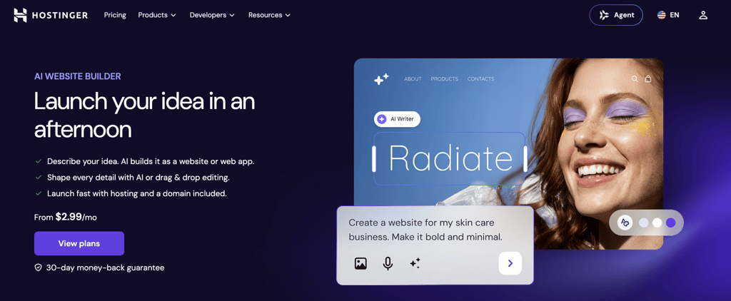 Hostinger AI Website Builder landing page