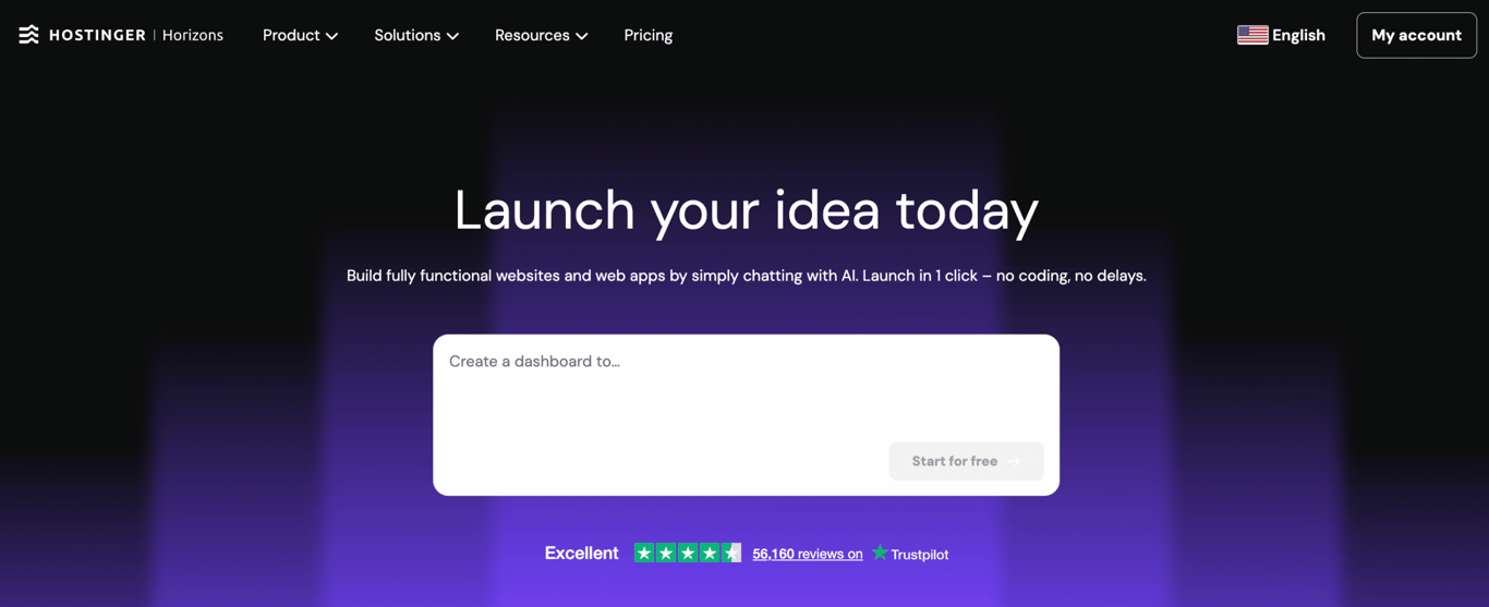 Homepage of Hostinger Horizons