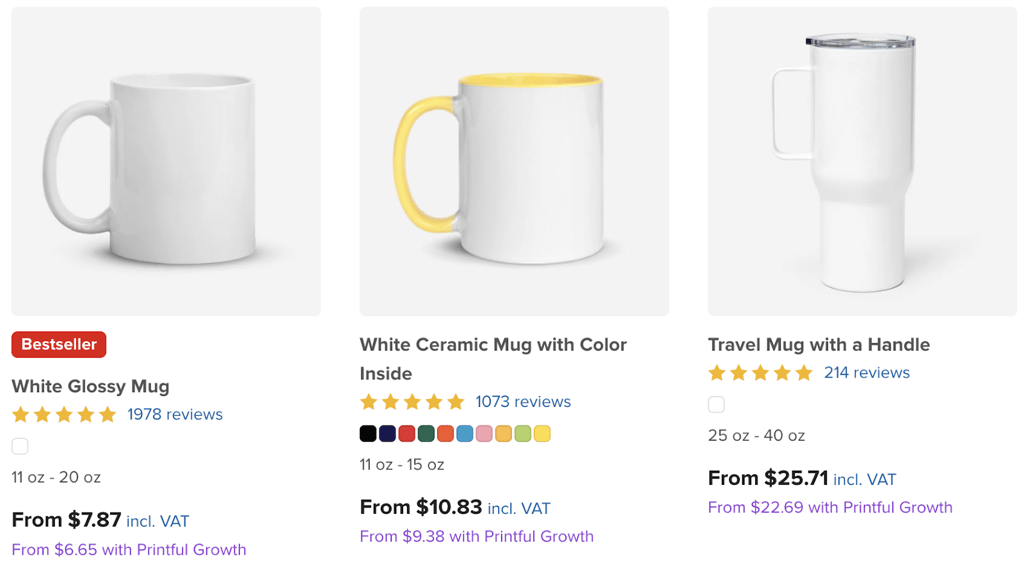 Mugs on sale at Printful
