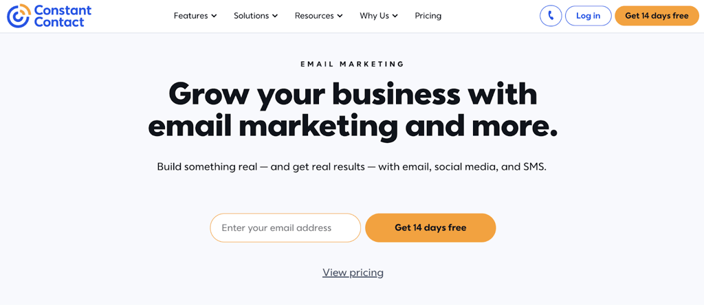 Homepage of Constant Contact