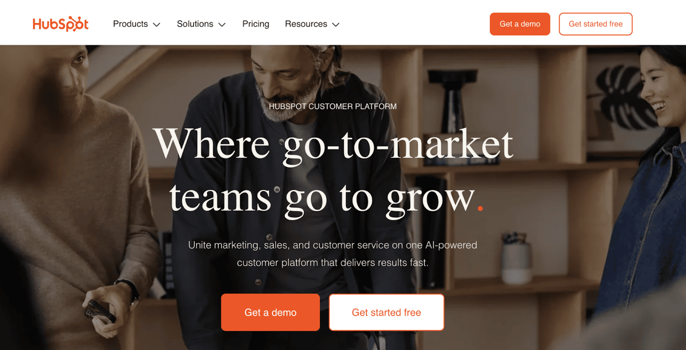 Homepage of HubSpot