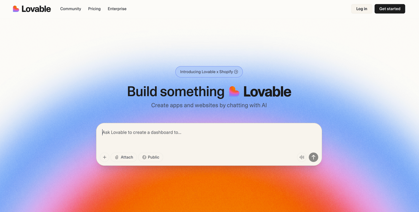 Lovable's landing page