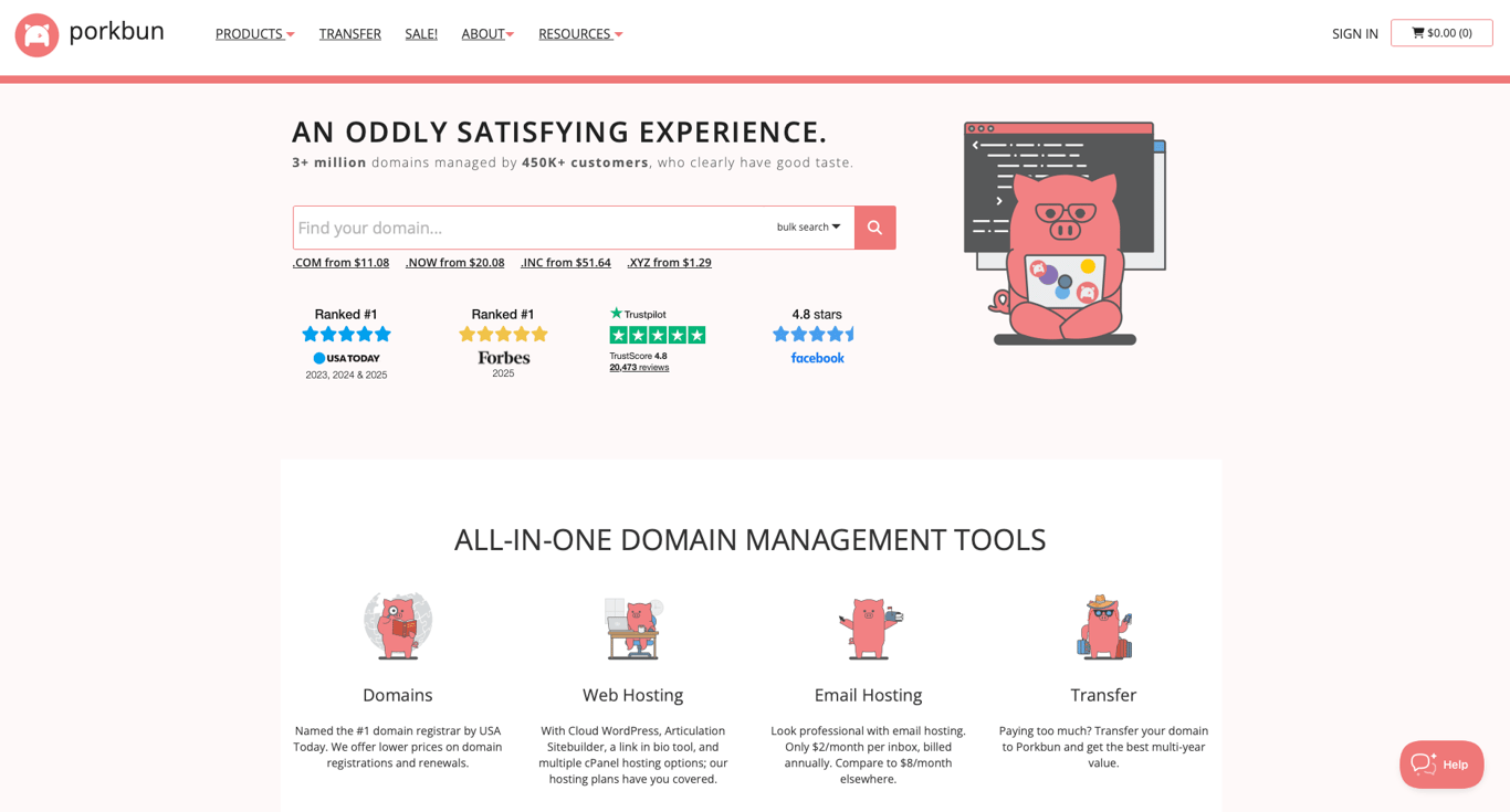 Porkbun website screenshot