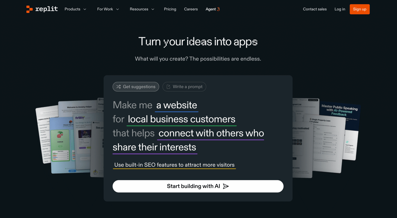 Replit's landing page