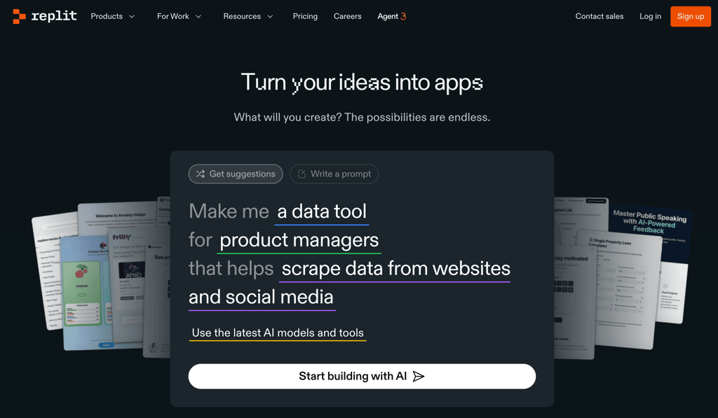 Homepage of Replit