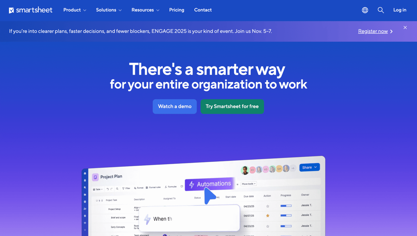 Smartsheet's landing page