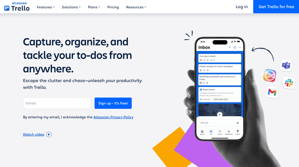 Homepage of Trello