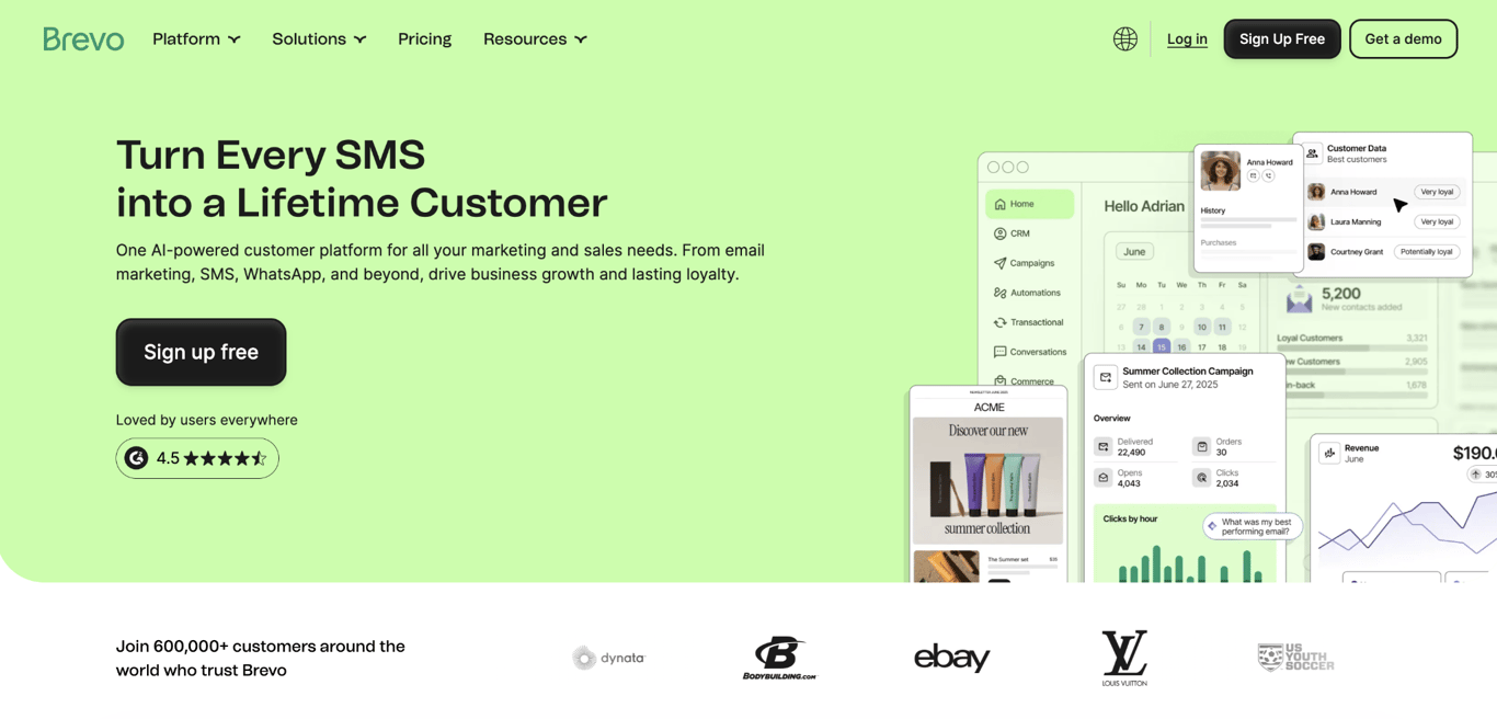 Homepage of Brevo