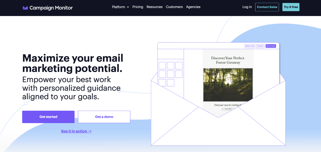 Homepage of Campaign Monitor