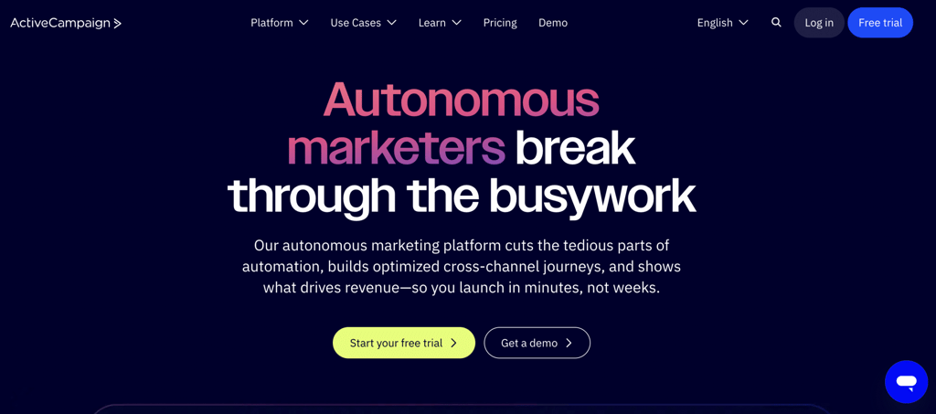 Homepage of ActiveCampaign