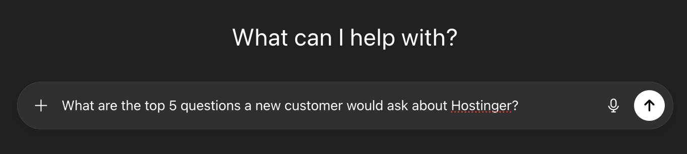 Example of prompting ChatGPT about top questions about Hostinger