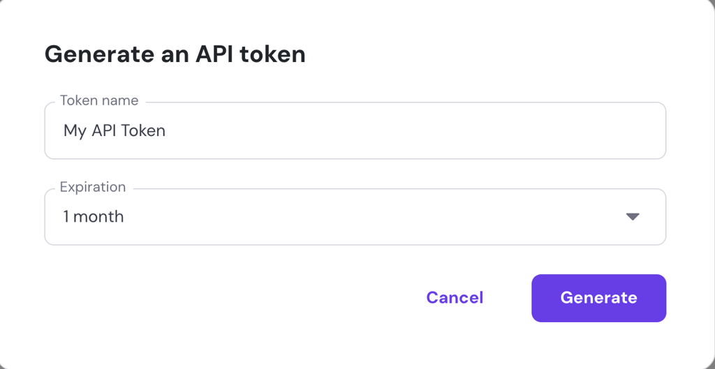 The Hostinger API token key generation window