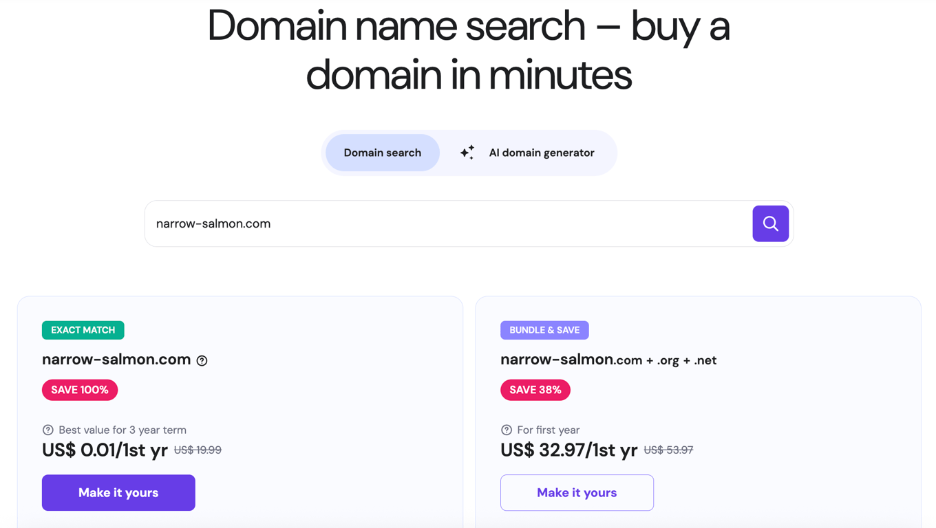 Hostinger Domain Checker search result