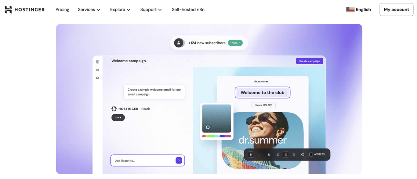 Homepage of Hostinger Reach