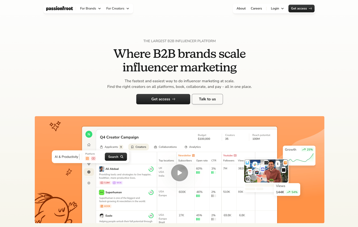 Passionfroot landing page