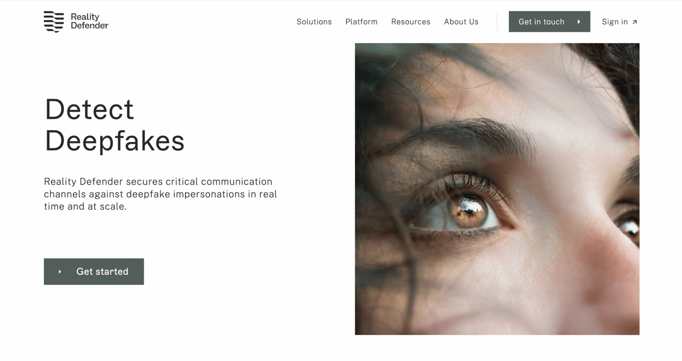 Reality Defender landing page