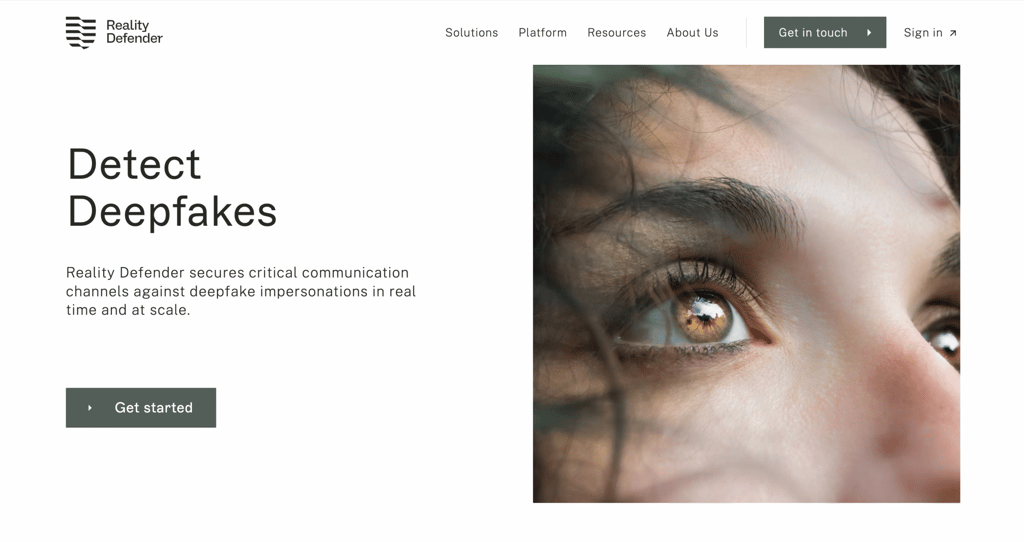 Reality Defender landing page