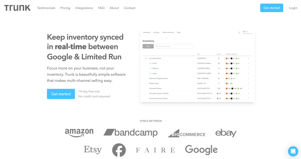 Trunk landing page