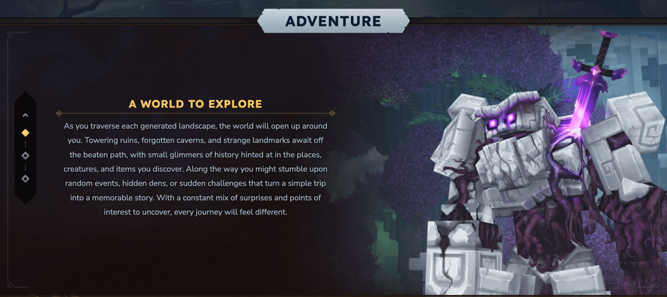 The Adventure section in Hytale website's Game page