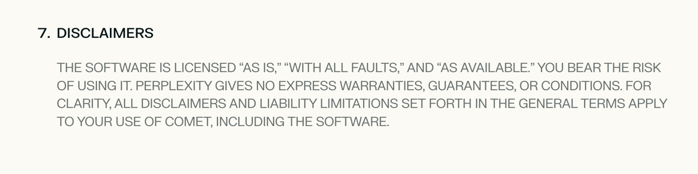 The seventh point of Comet browser's terms