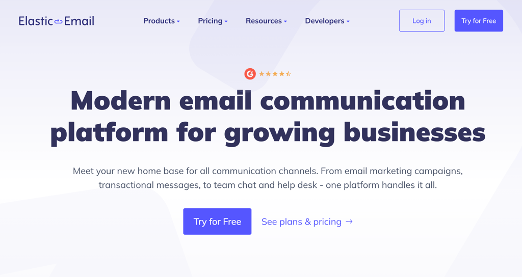 Homepage of Elastic Email