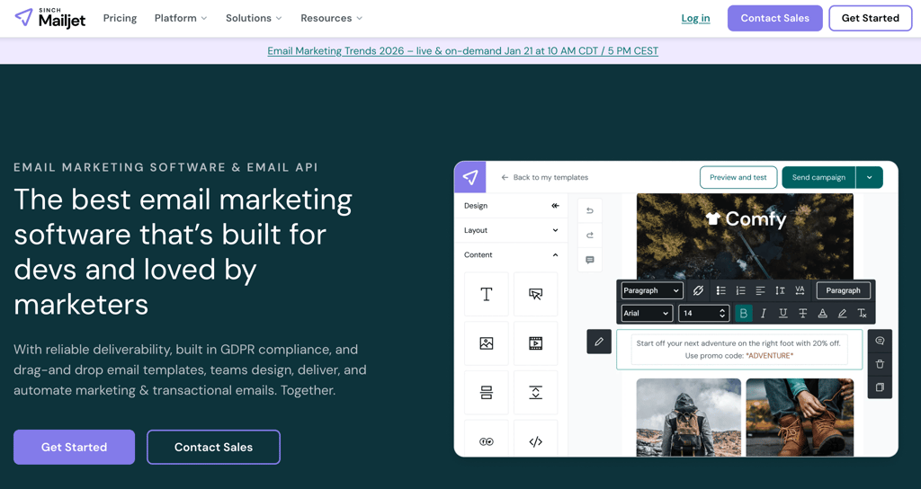 Homepage of Mailjet