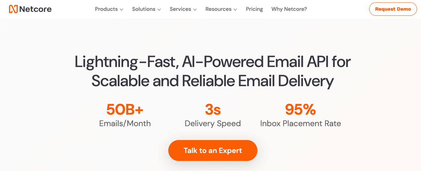 Homepage of Netcore Email API