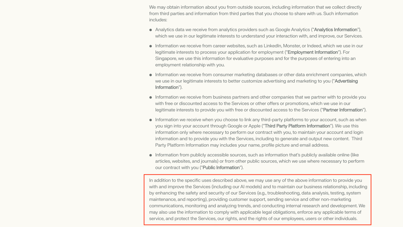 Perplexity's Privacy Policy page