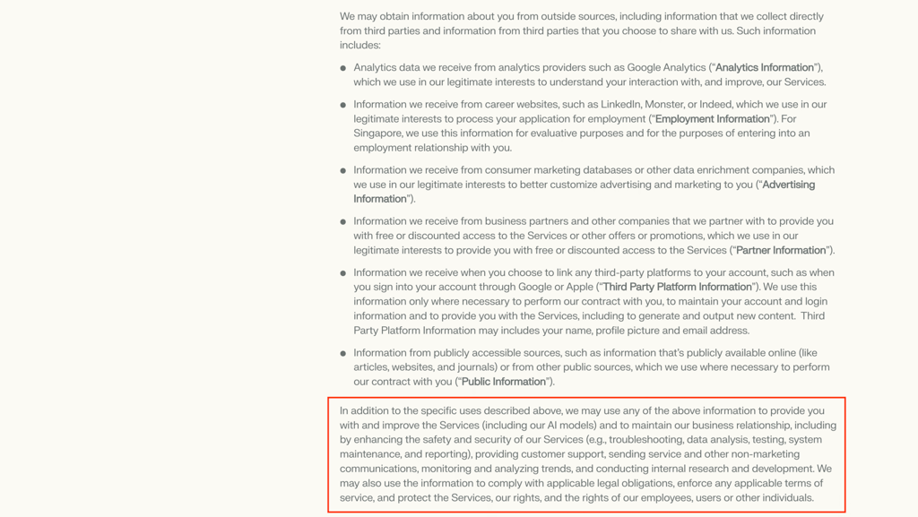 Perplexity's Privacy Policy page
