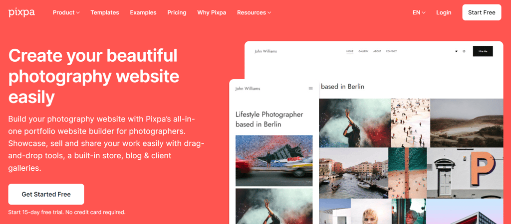 Pixpa landing page