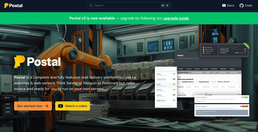 Homepage of Postal