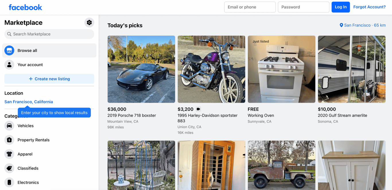 The appearance of Facebook Marketplace