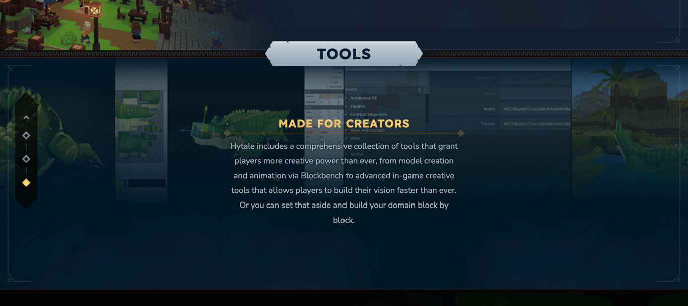 The Tools section in Hytale website's Game page