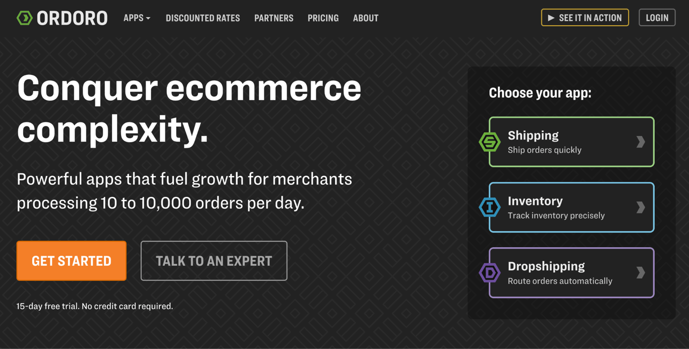 Homepage of Ordoro