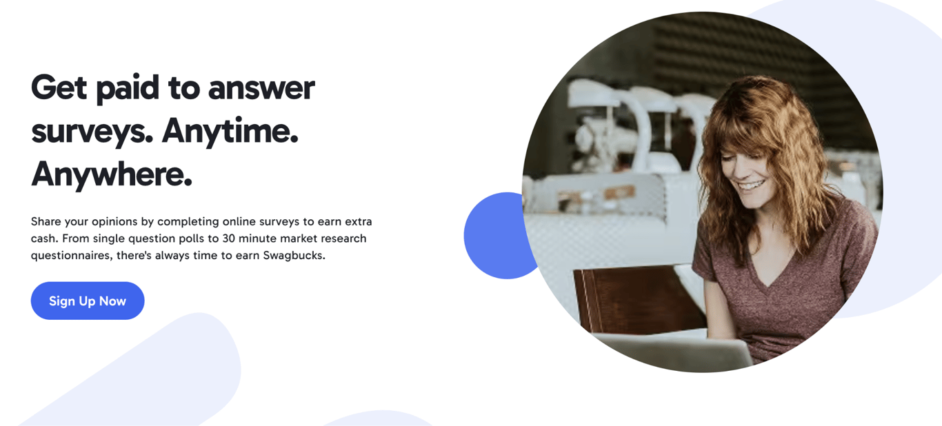 Swagbucks page showing the sign up to get paid to answer surveys