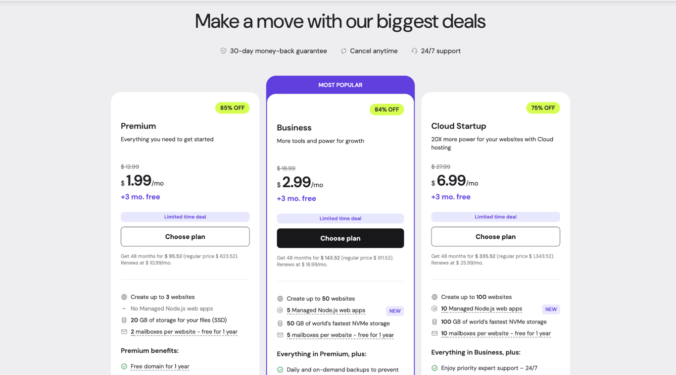 Web hosting comparison from Hostinger