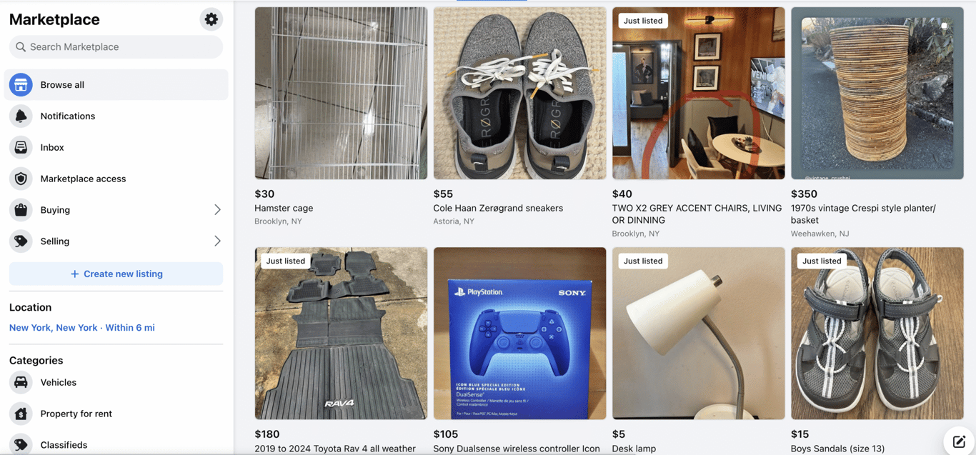 Facebook Marketplace page