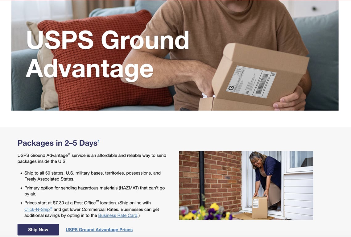 USPS Ground Advantage page