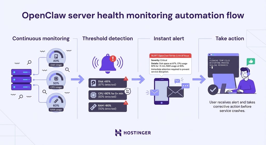 OpenClaw server health monitoring automation flow