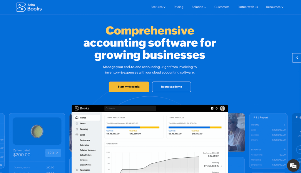Zoho Books landing page