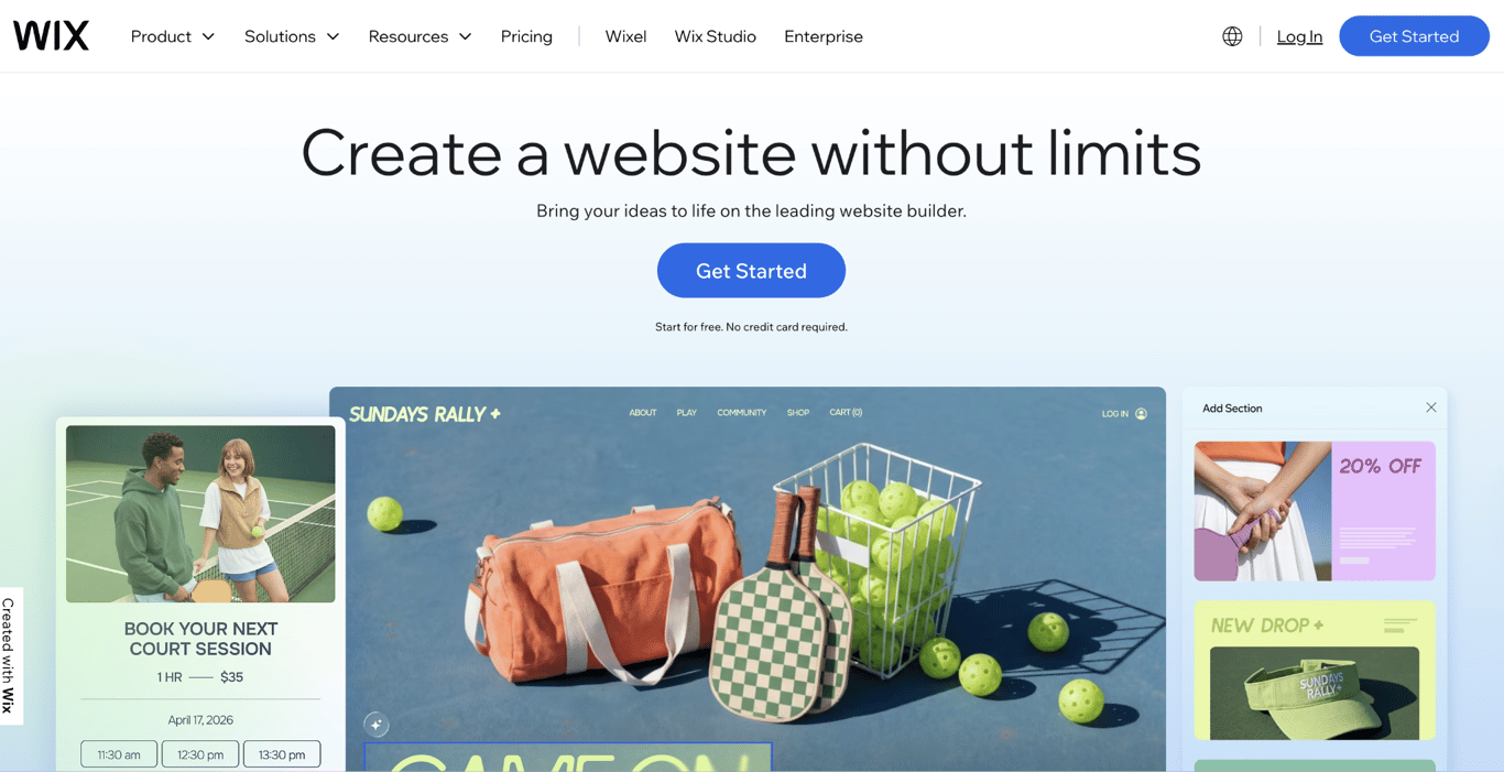Wix home page