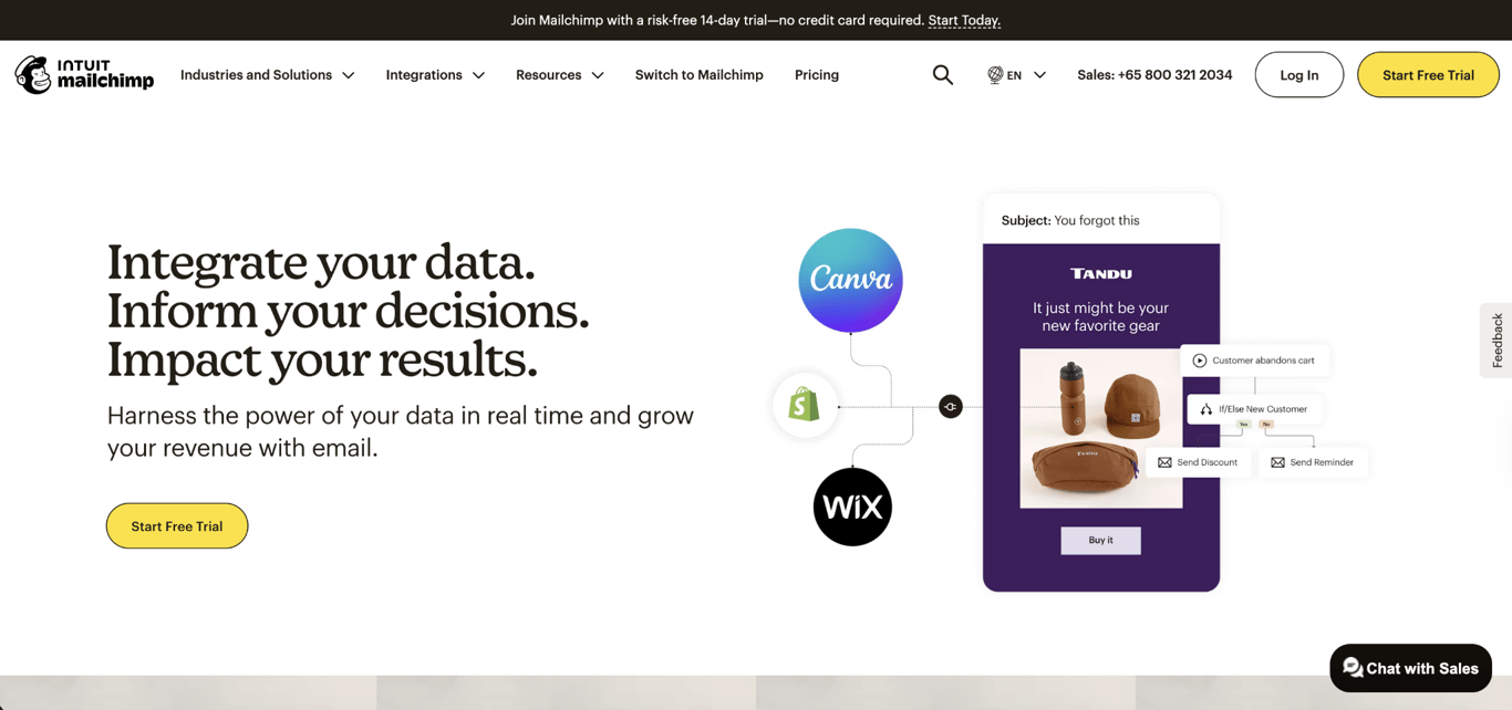 MailChimp home page